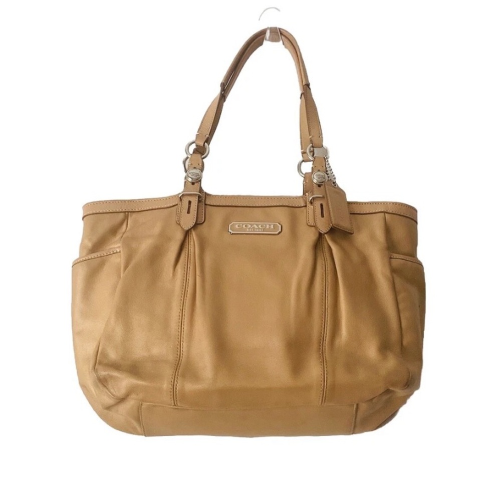 Coach Leather East West Gallery Tote Bag Top Zip British Tan Neutral Minimalist